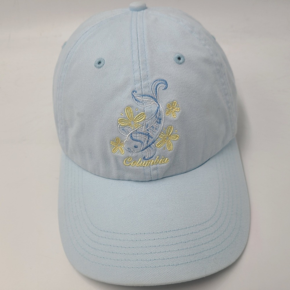Women Columbia Hat Adjustable Blue Yellow Koi Fish Floral Outdoor Casual Cotton